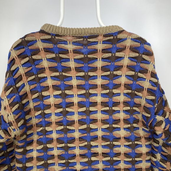 Vintage Coogi Style 3D Knit Grandad Crewneck Jumper 90s Wool Italy Macaroni L - Picture 12 of 15